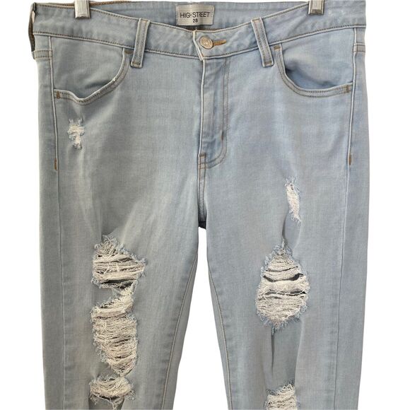 High Street Jeans Womens 28 Distressed Light Wash Blue Stretch - Picture 5 of 10
